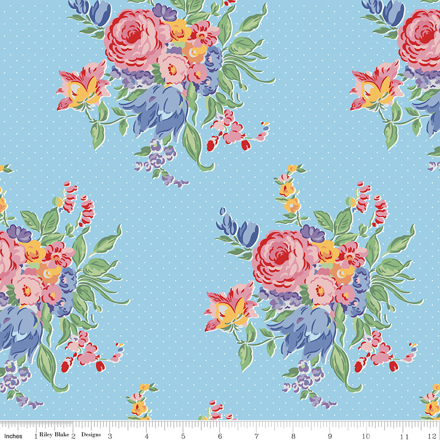 Dear Sweethearts Floral Pindot Blue