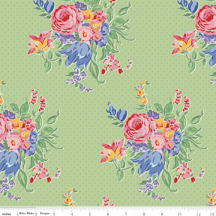 Dear Sweethearts Floral Pindot Green