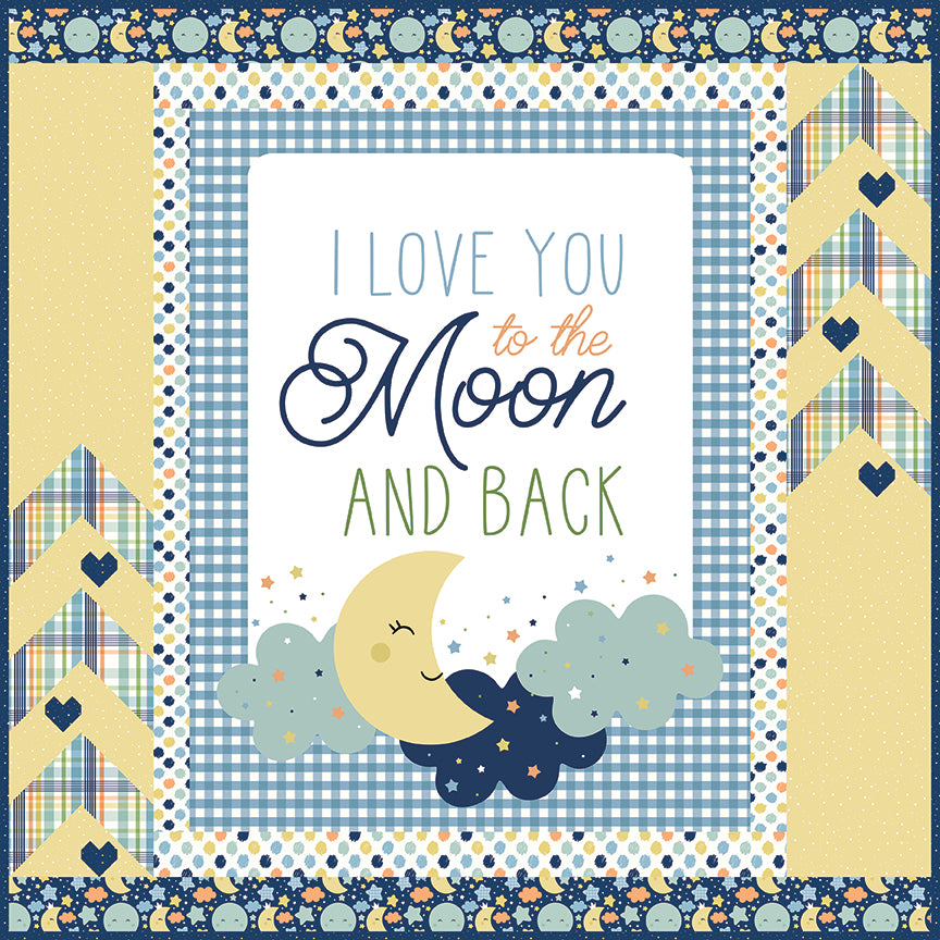 Love you to the Moon Blue Panel Quilt