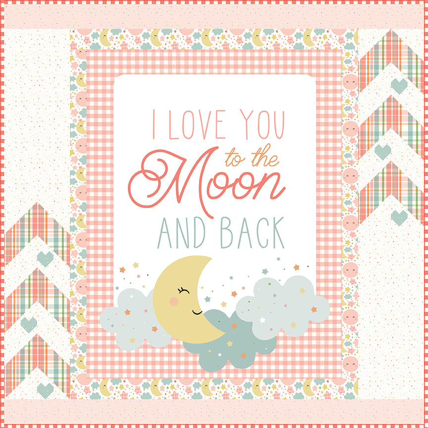 Love you to the Moon Coral Panel Quilt