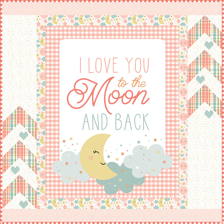 Love you to the Moon Coral Panel Quilt